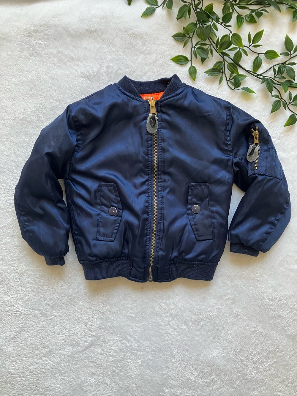 Swiss Cross Navy Bomber Jacket 24M Toddler Orange Lining